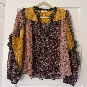 GORGEOUS ULLA JOHNSON PATCHWORK BOHO BLOUSE